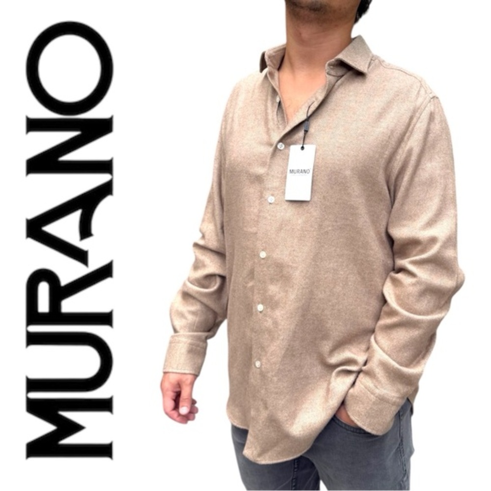Murano Collezione Cotton Button-Down Shirt Tan NWT